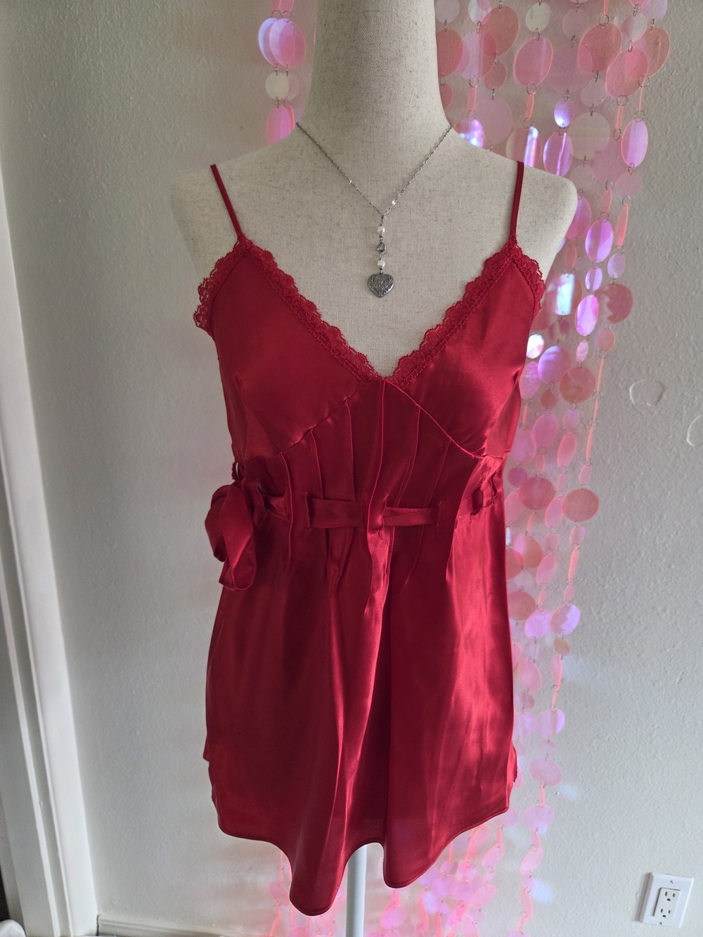 Chanteuse Vintage Red Satin Lace Babydoll Lingerie S